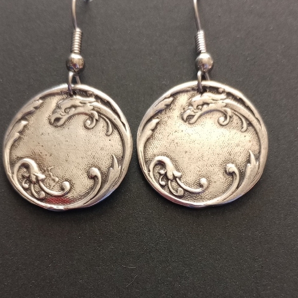 Sterling Jewelry - Mystical Sterling Silver Dragon Disc Dangle Earrings